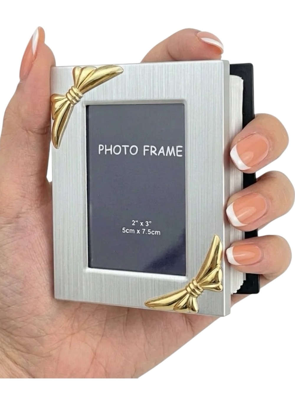 NEW mini album book Silver and Gold Bow Accented Picture Frame 24 photos